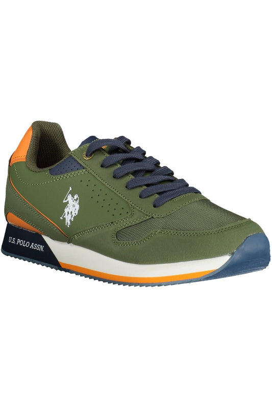 Sporty Green Lace-Up Sneakers with Logo Accent