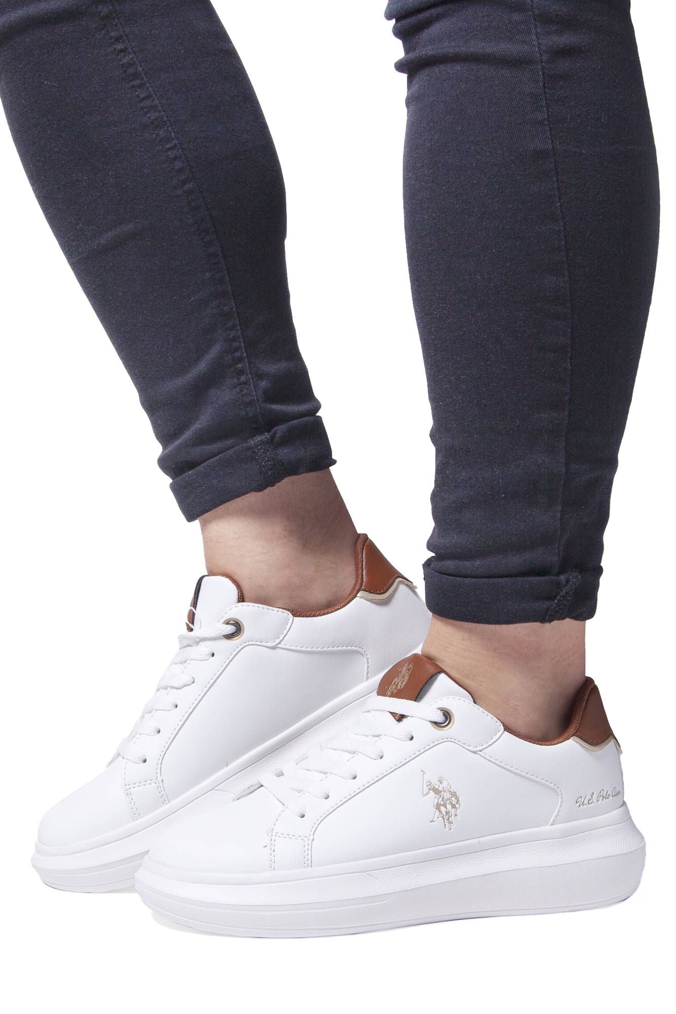 Chic White Lace-Up Sports Sneakers with Logo Detail