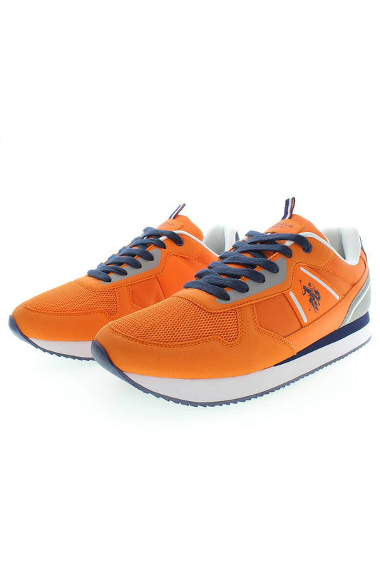 Orange Lace-Up Sports Sneakers with Logo Detail