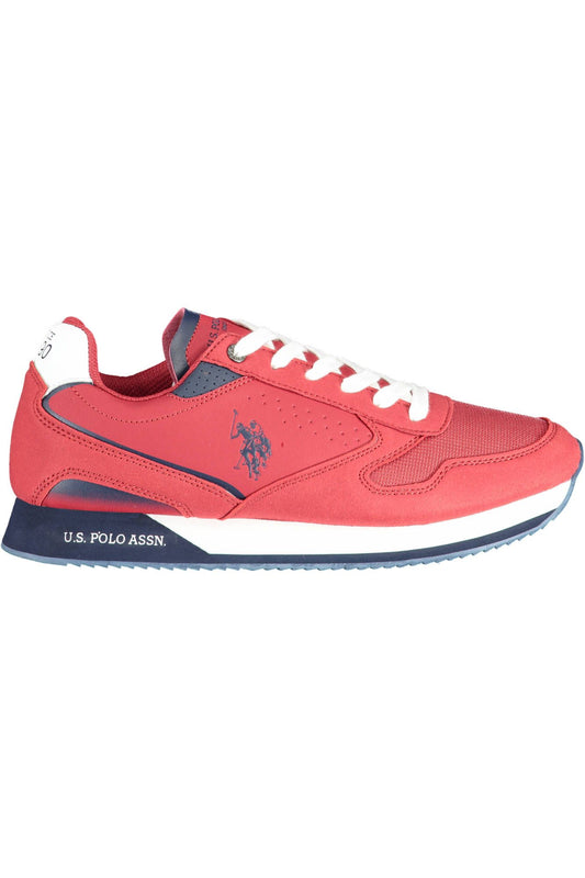 Red Polyester Sports Sneakers with Logo Detail