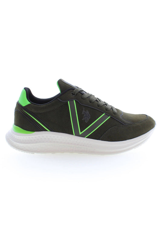 Green Laced Sports Sneakers with Logo Detail