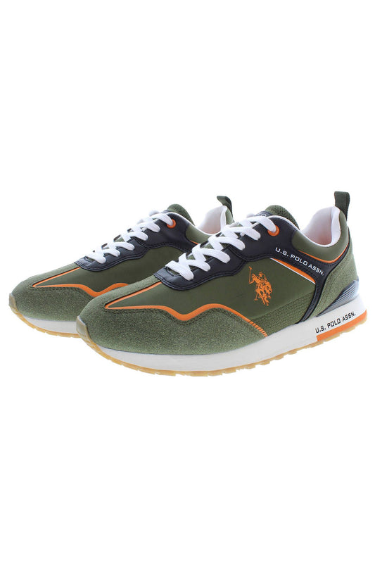 Green Laced Sports Sneakers with Logo Detail