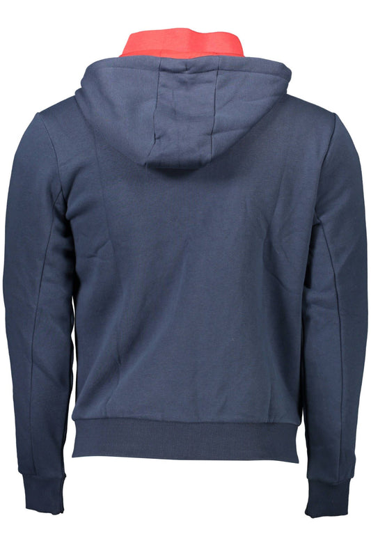 Classic Blue Hooded Sweater with Contrasting Details