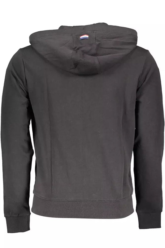 Chic Black Hooded Zip-Up Cotton Sweatshirt