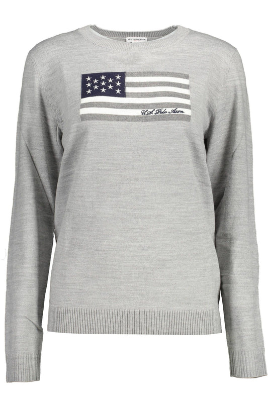 Chic Gray Crew Neck Embroidered Sweater