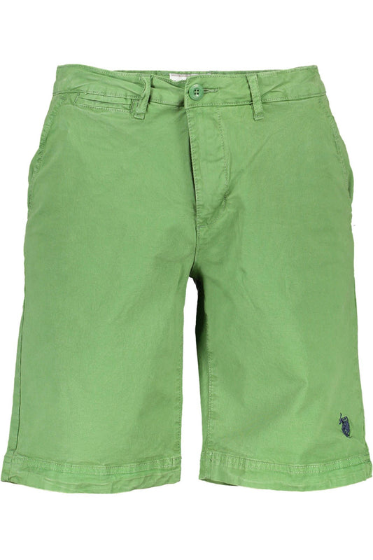Green Embroidered Cotton Bermuda Shorts