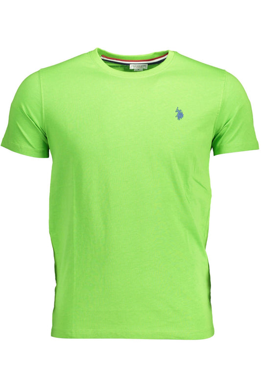 Chic Green Crew Neck Embroidered Logo Tee