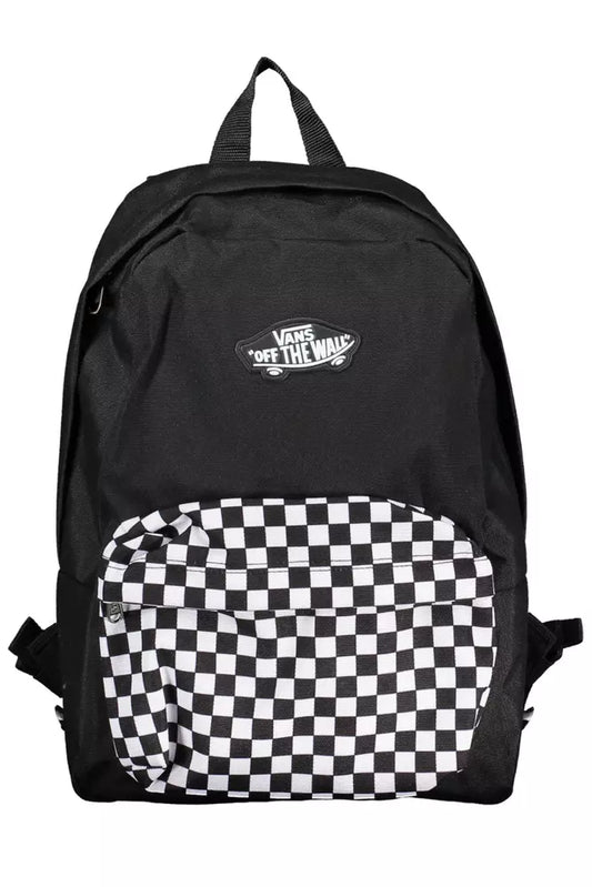 Sleek Black Polyester Backpack with Logo