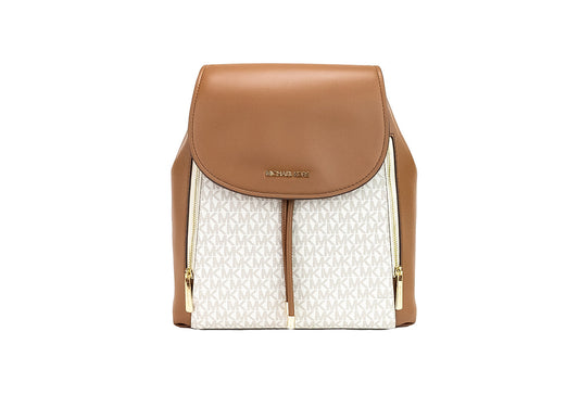 Phoebe Medium Vanilla Signature PVC Leather Flap Backpack Bookbag