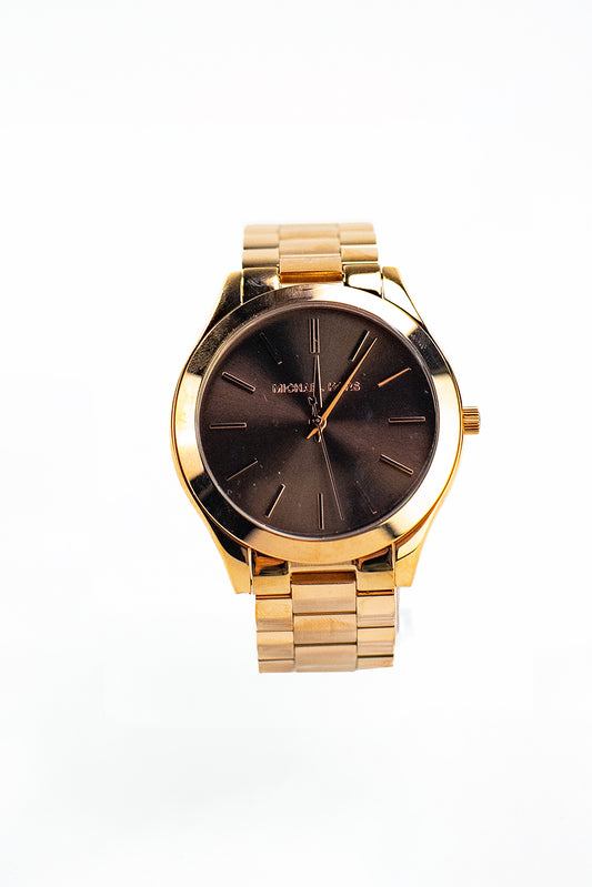 Runway Gold Toned Stainless Steel Brown Dial Wrist Watch MK3181