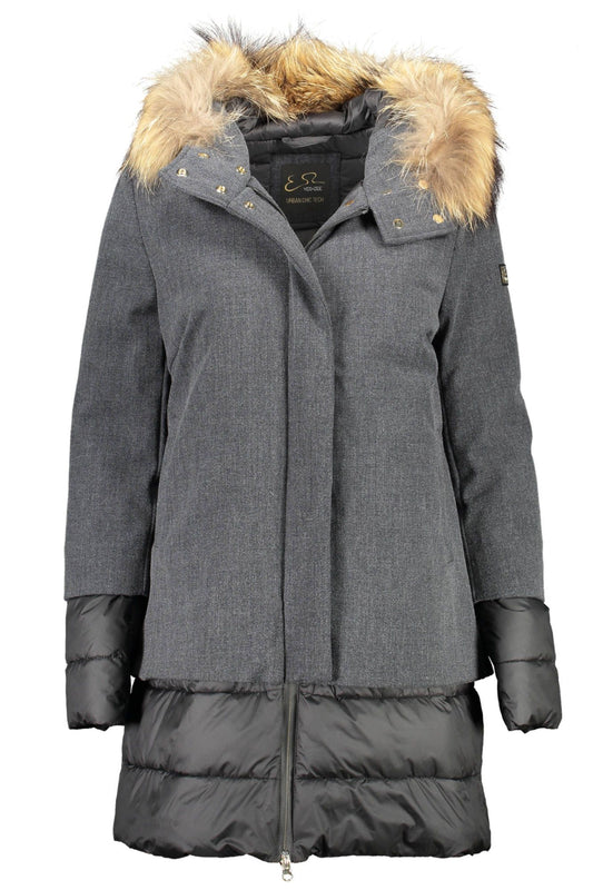 Elegant Long-Sleeve Down Jacket with Removable Fur Hood